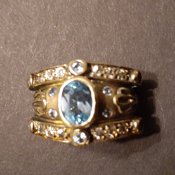 VINTAGE BLUE/ WHITE TOPAZ SLIDE 14K/ STERLING NWOT - Picture 2 of 6